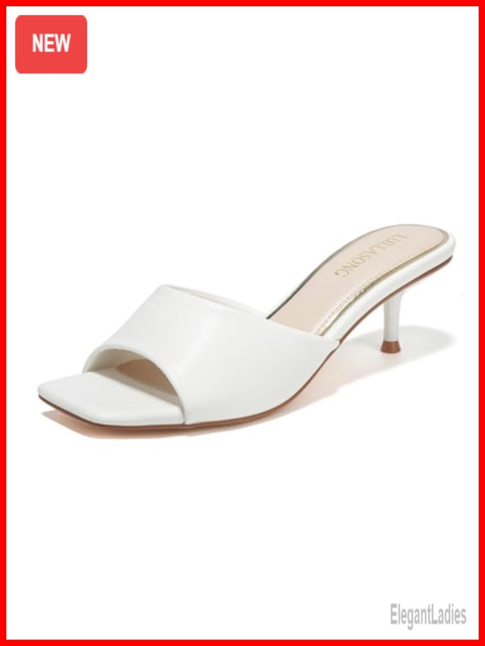 Kitten Heel Sandals Faux Leather Slip On Slides Square Open Toe 2 Inch